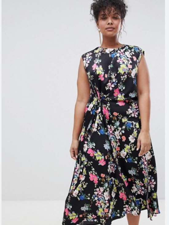 ASOS Dresses & Skirts - Asos Black Floral Twist-Waist Sleeveless Midi Dress